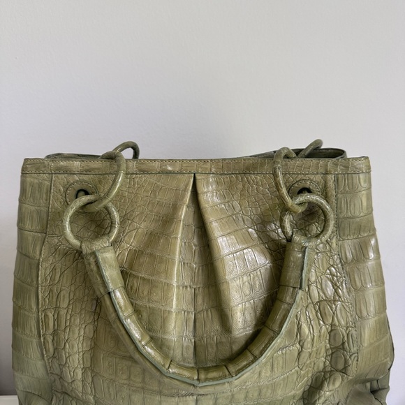 Authentic Nancy Gonzalez Cream Green Crocodile Handbag - Picture 3 of 13